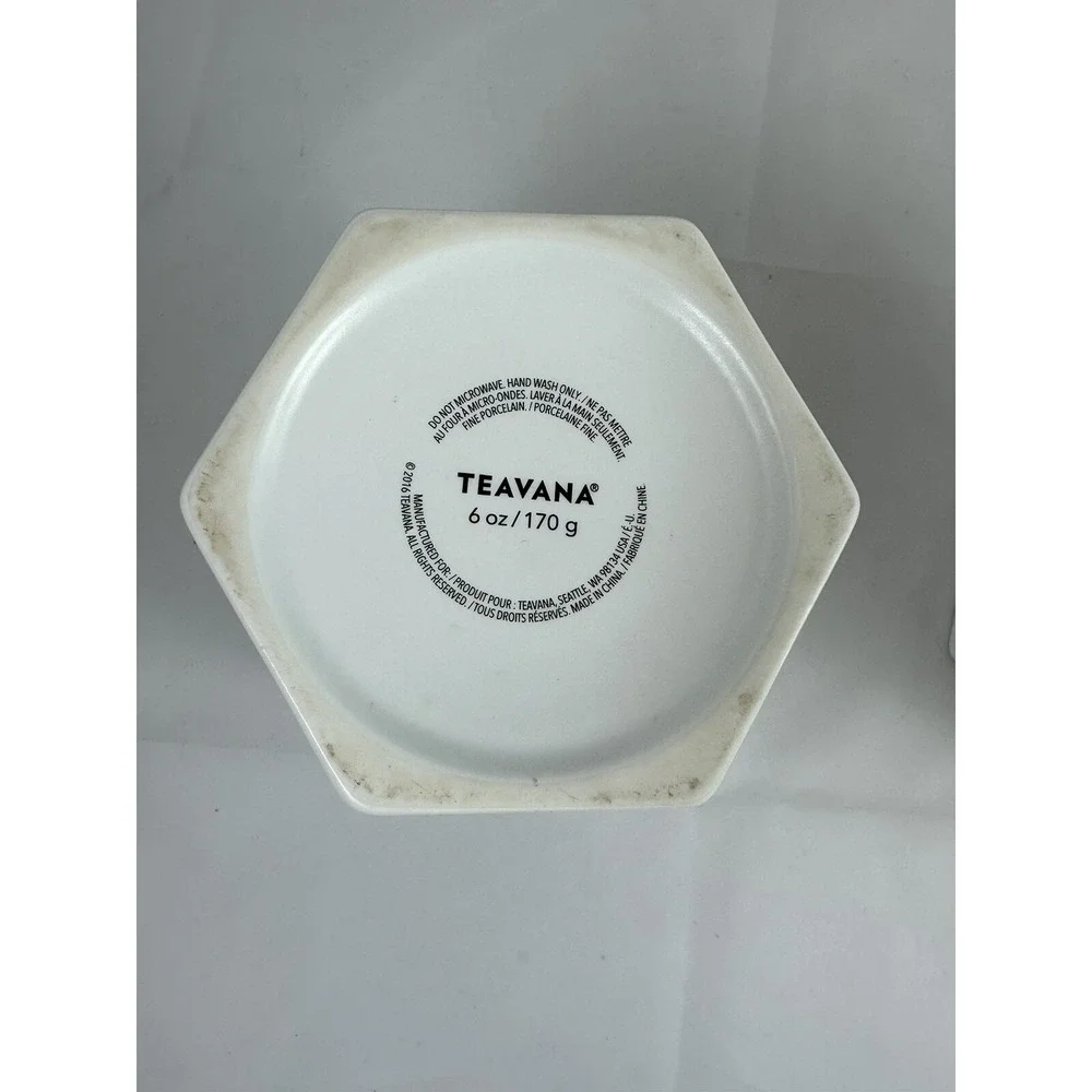TEAVANA White Hexagon Porcelain Tea Kitchen Storage Canister 4 oz Wooden Lid